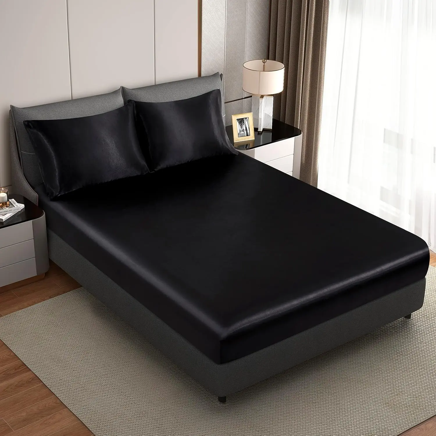 Black Twin Fitted Sheet, Deep Pocket Fitted Sheet Only, Breathable, Non-Fading, Fully Elasticized Bed Sheets Sold Separately
