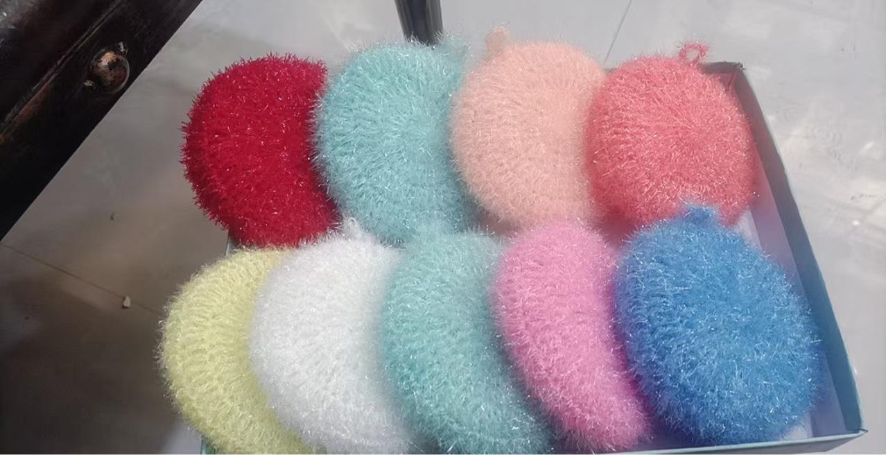 [3-Pack] Korean Handmade Crochet Acrylic Cute Candy-Colored Round Dish Towels, Portable Cleaning Cloths, Random Colors