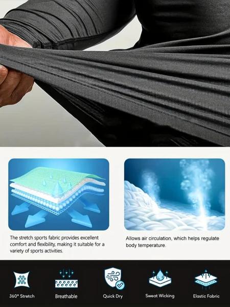 1pc Men's Compression Workout Shirt – Cross & Wings Print, Slim Fit, Breathable & Stretchy Top for Gym & Training, Gym Workout Tee