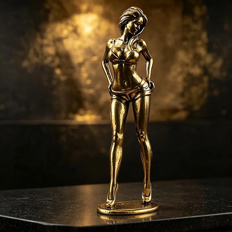 Bronze Female Model Figurine for Home Decor, Stylish Metal Art Sculpture for Living Room, Elegant Brass Beauty Statue for Family Decor