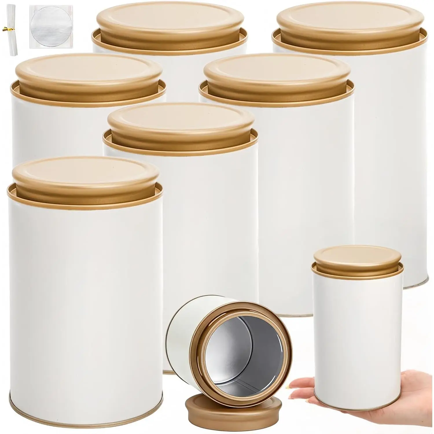 6 Pack  Canisters for Loose , 23oz Airtight Metal  Tins with , Large White Round Storage Jars Containers for Loose Leaf , Matcha, Coffee, Sugar and Spices