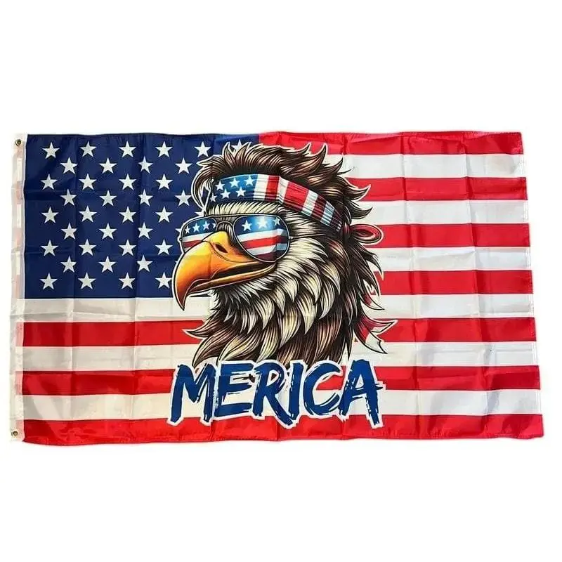 3x5 Funny American Flag Bald Eagle MERICA Print Tapestry, Home Decor Wall Banner - Room Decoration Gift for Husband, Garage Man Cave Hunting Ornament