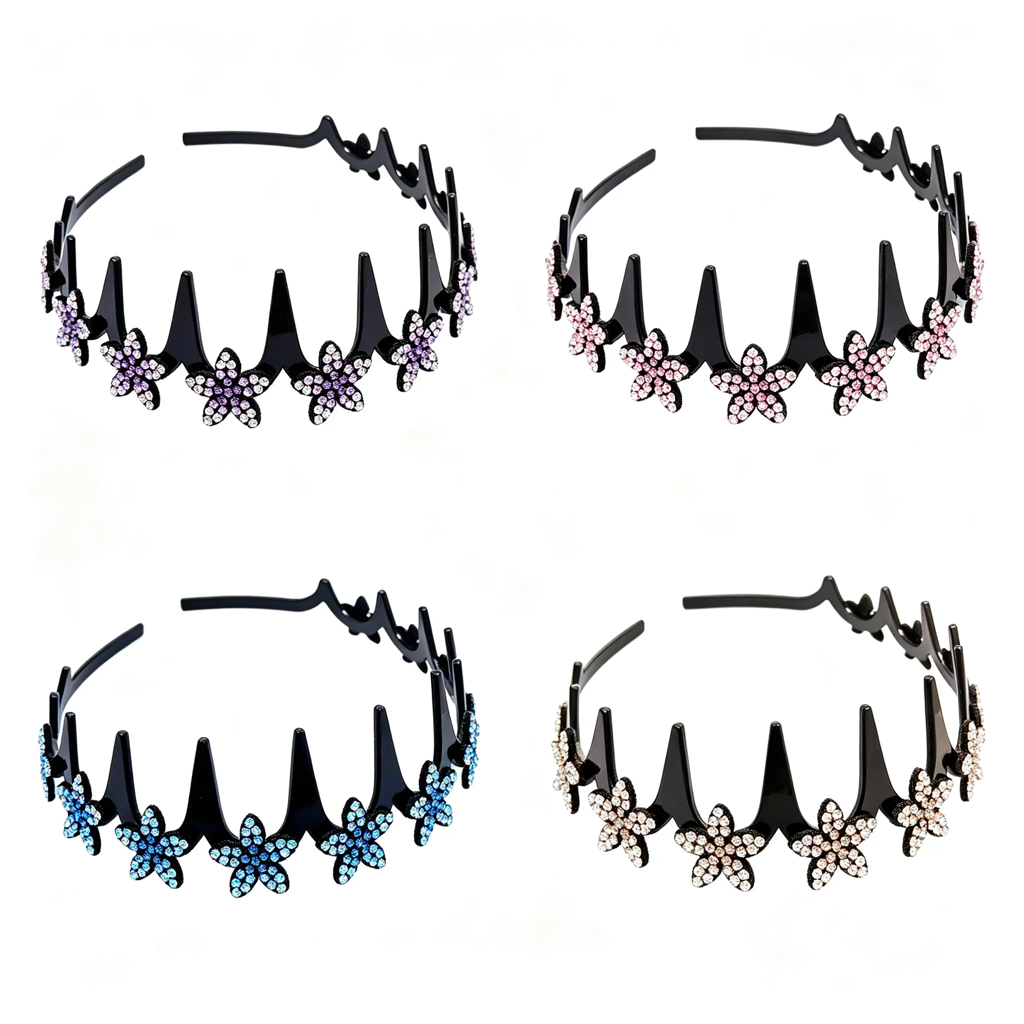 Unisex Wavy Crystal Headband Set - Lightweight, Non-Slip Hair Accessory, Sparkling Crystal Wave-Shape Band for Weddings, Everyday Wear