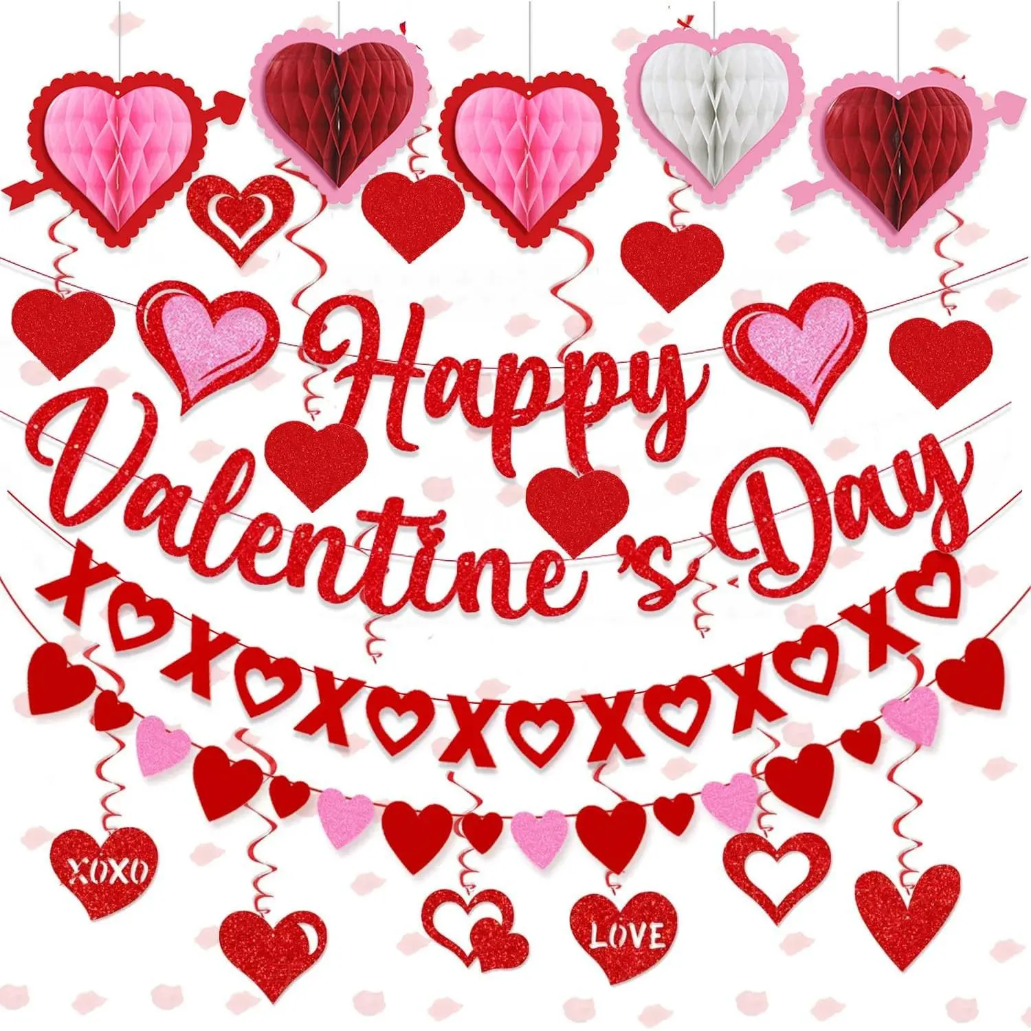 22 count Valentine’s Day Party Decorations | DIY  Red   Heart, Happy Valentine’s Day Banner, XO Garland, Streamer for Anniversary, Romantic  Decor