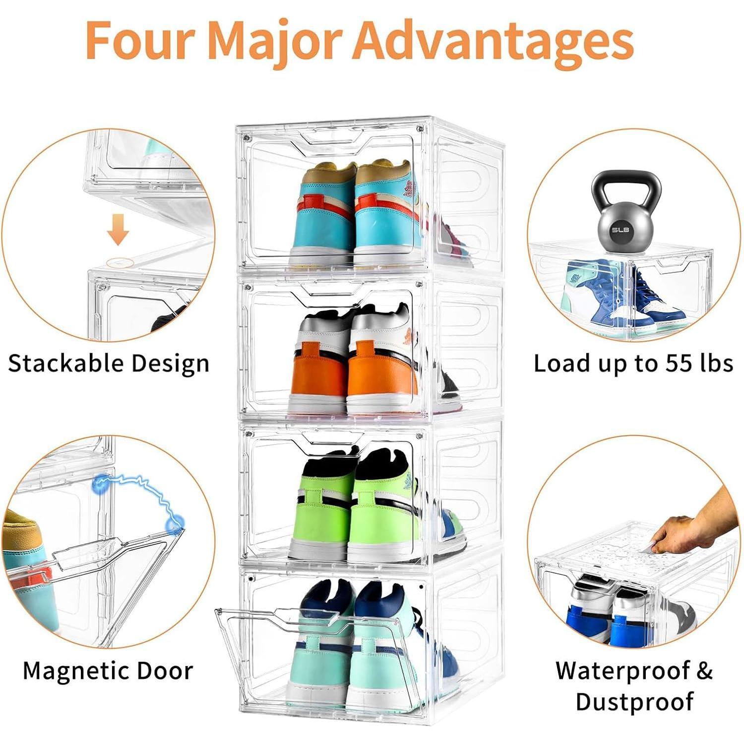 10 Pack Large Shoe Boxes Clear Plastic Stackable,Shoe Storage Organizer with Lids,Shoe Rack for Closet,Shoe Organizer and Shoe Containers for Sneaker Storage, Shoe Display Case Fit up to Size 13 10 Pack Large Shoe Boxes Clear Plastic Stackable,Shoe Storage Organizer with Lids,Shoe Rack for Closet,Shoe Organizer and Shoe Containers for Sneaker Storage, Shoe Display Case Fit up to Size 13