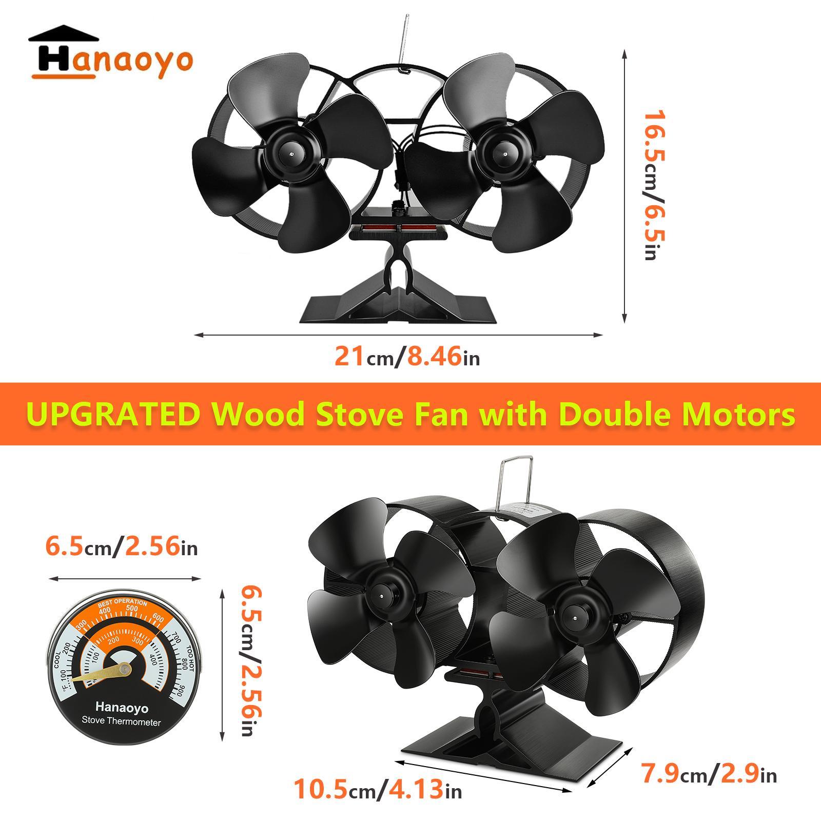 Dual-Motor Heat-Distribution Stove Fan with Thermometer, Quiet-Operating Eco-Friendly Fan for Outdoor Heating, Wood-Burning Outdoor Fireplace Accessory