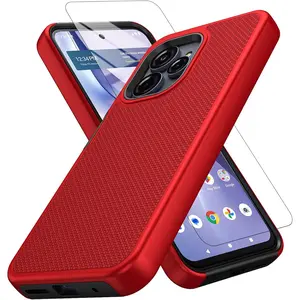 Case Compatible with T-Mobile REVVL 8 Pro, with Screen Protector, Dual Layer Shockproof Protective (Red)