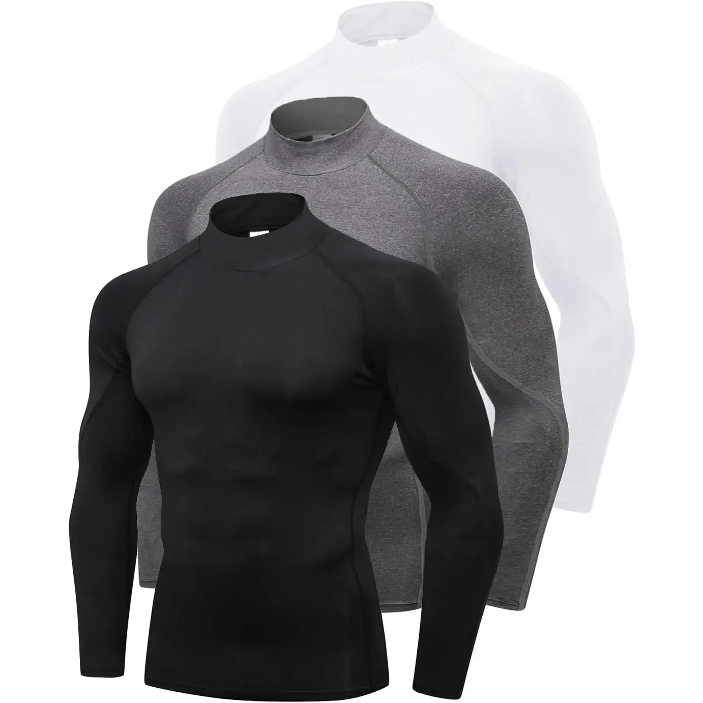Men's Long Sleeve Compression Shirt Mock Turtleneck Athletic Workout Base Layer Top(Gift)