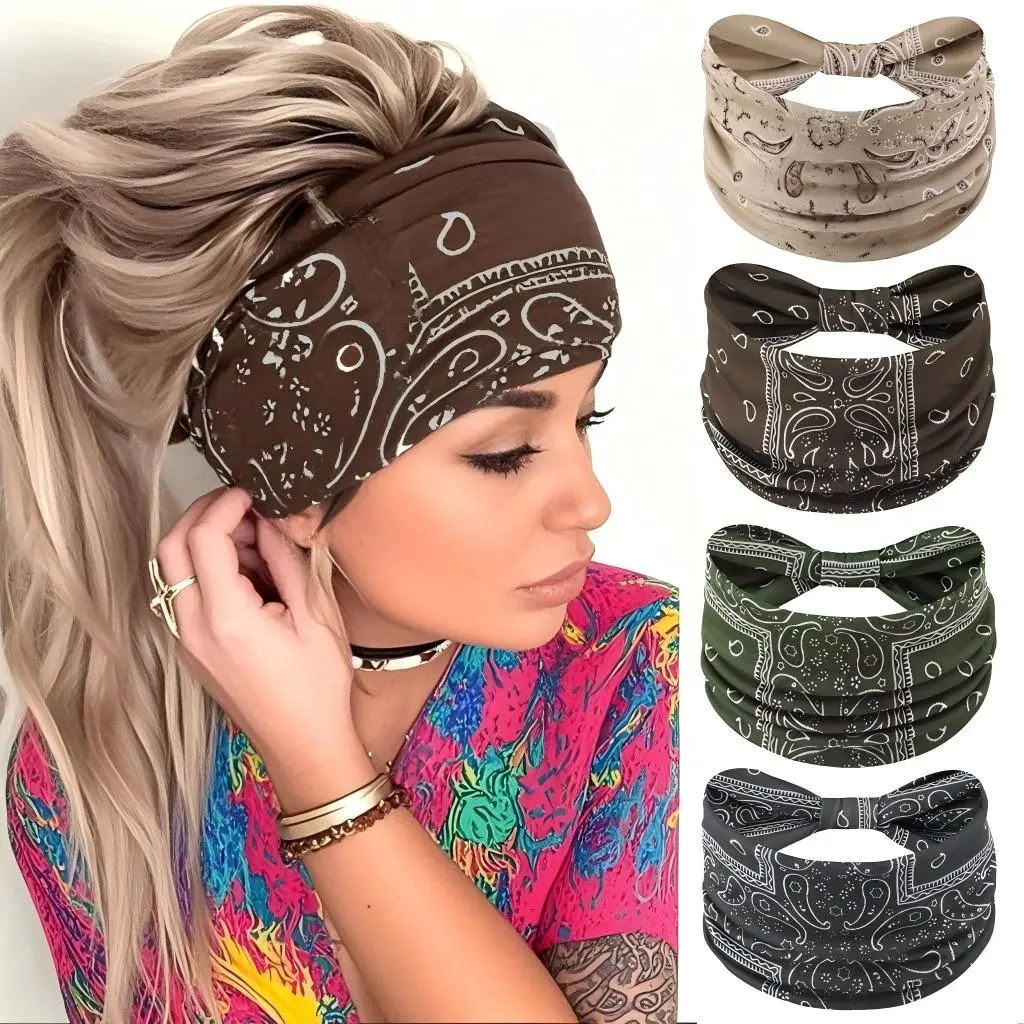 Women's 4pcs Tie Dye Headbands - 5.5 inches Wide Boho Style, Elastic, Soft, Stretchy, Sweat-Wicking for Yoga, Cheerleading, Father's Day Gift, 4-Piece Value Pack, Fitness, Fabric, Sweat Absorption, Birthday, Breathability, Casual, Sweat Absorbing Headband