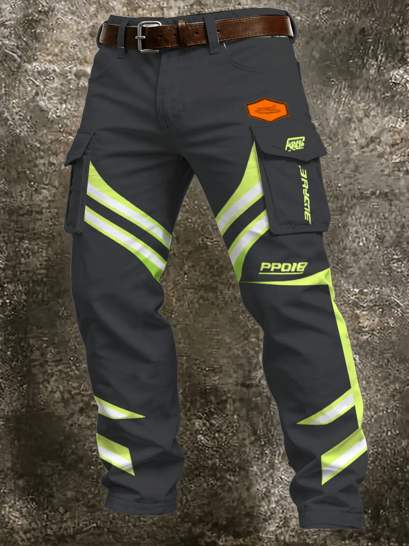 Men's Casual Long Pants with Pockets, Slim-Fitting Ankle-Length Workwear, Fall&winter Button Fly, Durable Letter Logo Design