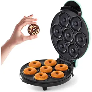 Mini Donut Maker - Homemade Dessert Maker - Features Double-Sided, Non-Stick Surface & Space-Saving Design - Makes 7 - Aqua