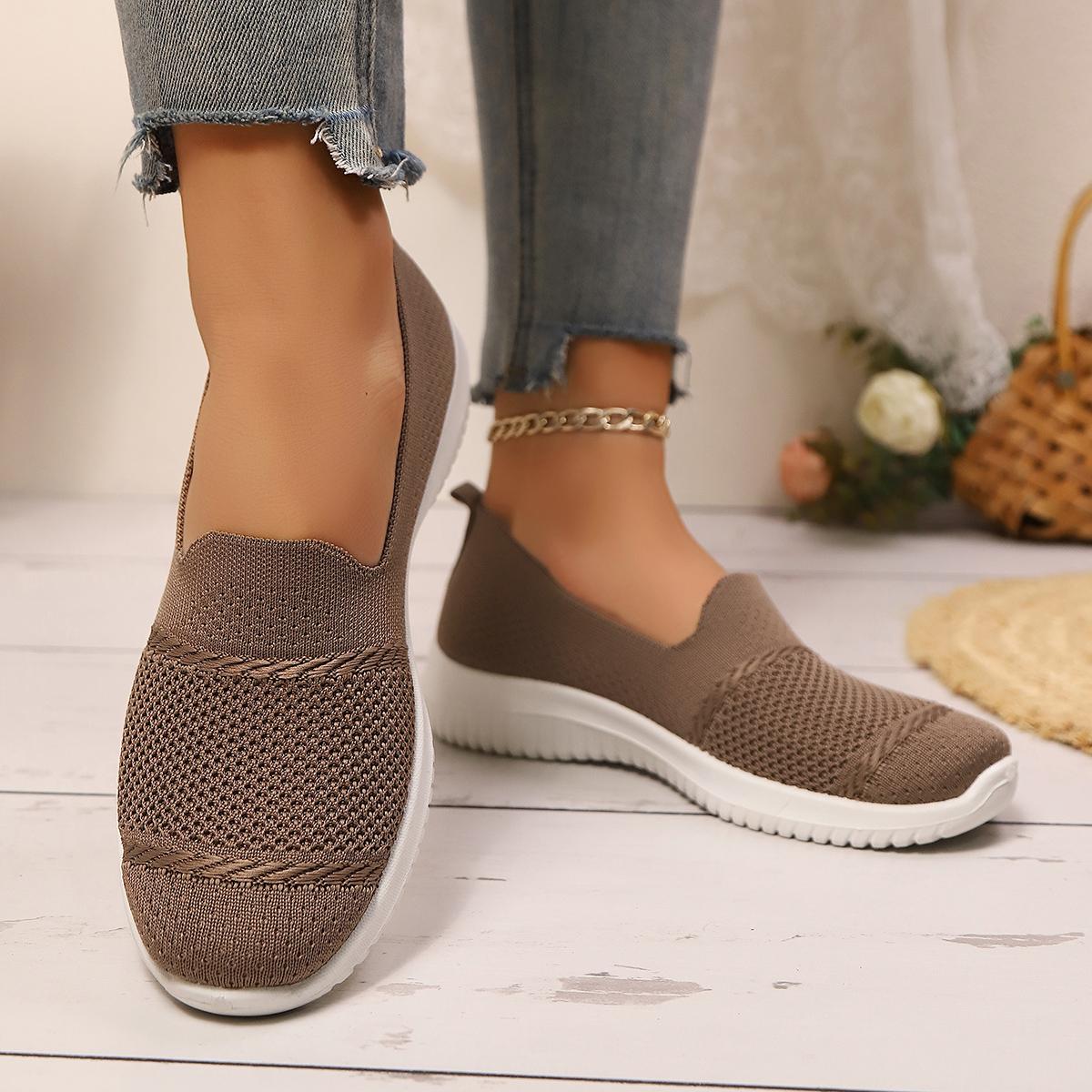 Womens Cloud Soft Sole Slip On Sneakers Breathable Knit Walking Shoes All Day Comfort Casual Trainers For Women Cozy Everyday Wear