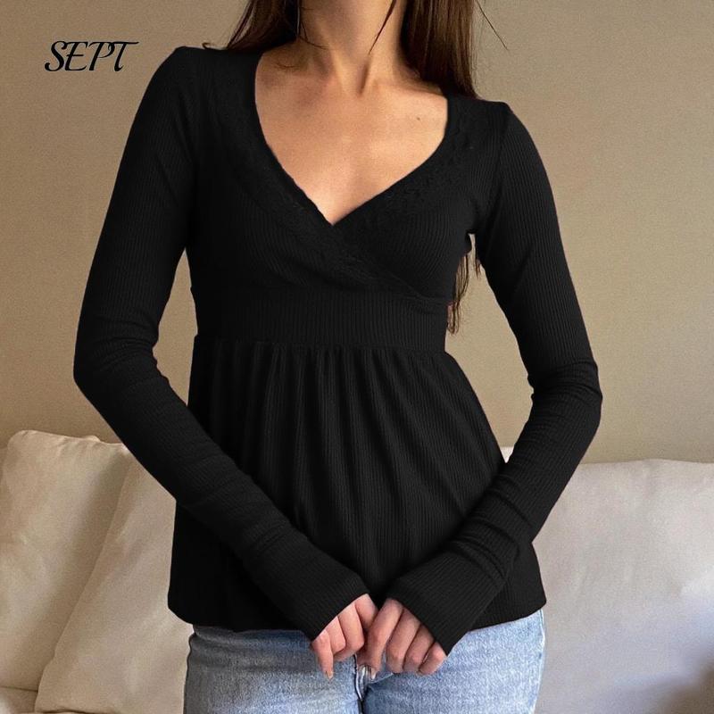 Women Fall Lace Patchwork Long Sleeve Tops Y2k Babydoll Shirts Vintage Aesthetic Crop Top Women Fall Lace Patchwork Long Sleeve Tops Y2k Babydoll Shirts Vintage Aesthetic Crop Top