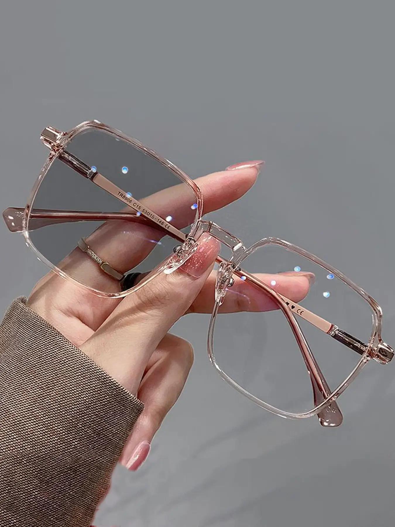 Unisex Simple Square Frame Anti-blue Light Eyeglasses, Basic Flat Frame Fashion Eyeglasses for Men & Women, Fashion Eyeglasses for Work, Daily Decor, Stylish Square Frames, Trendy Casual Glasses