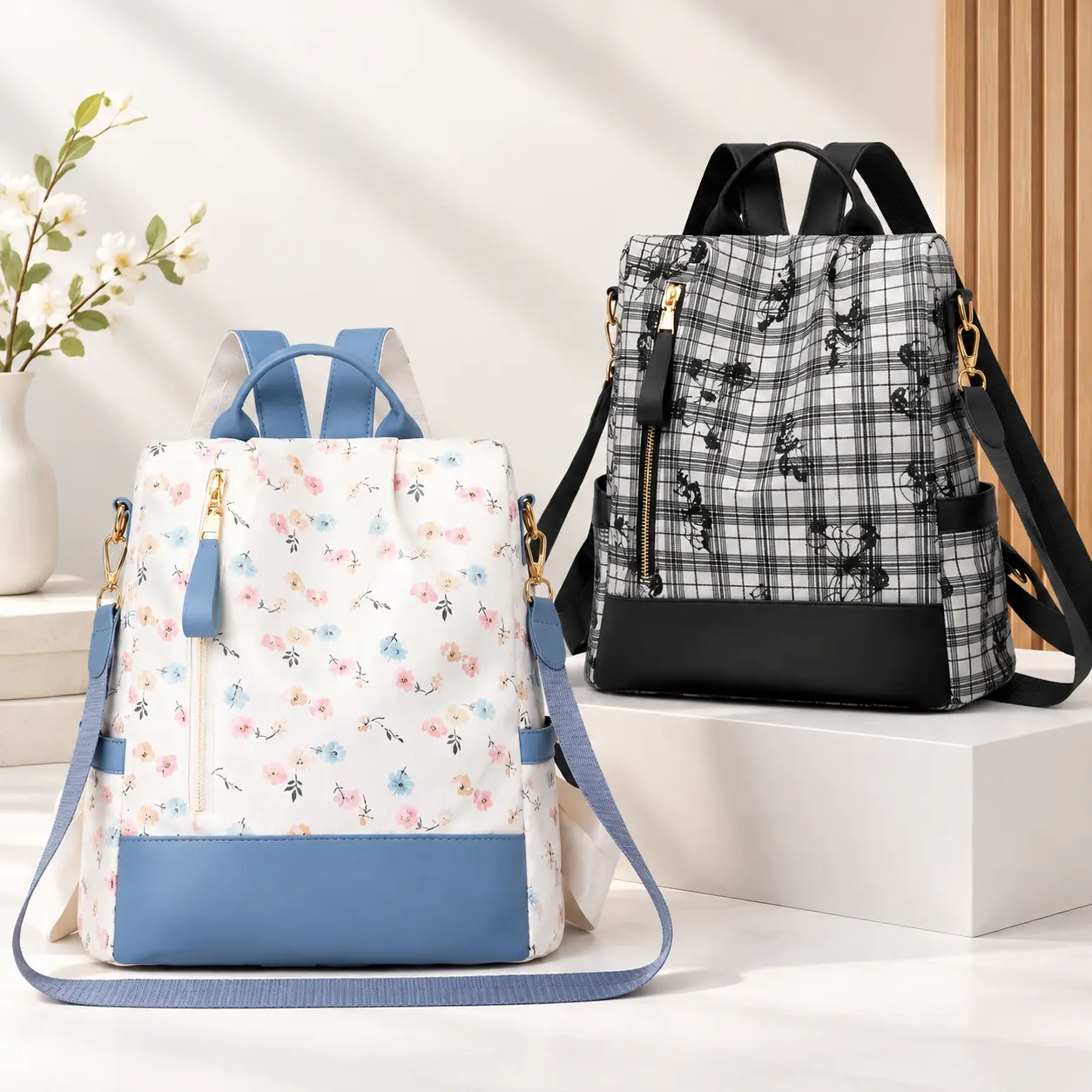 Female Anti-Theft Convertible Backpack, Casual Large-Capacity Soft Bag with Convert Mode, Hidden Zipper Pocket, Cut Pockets, Compartments for Daily Use, Travel