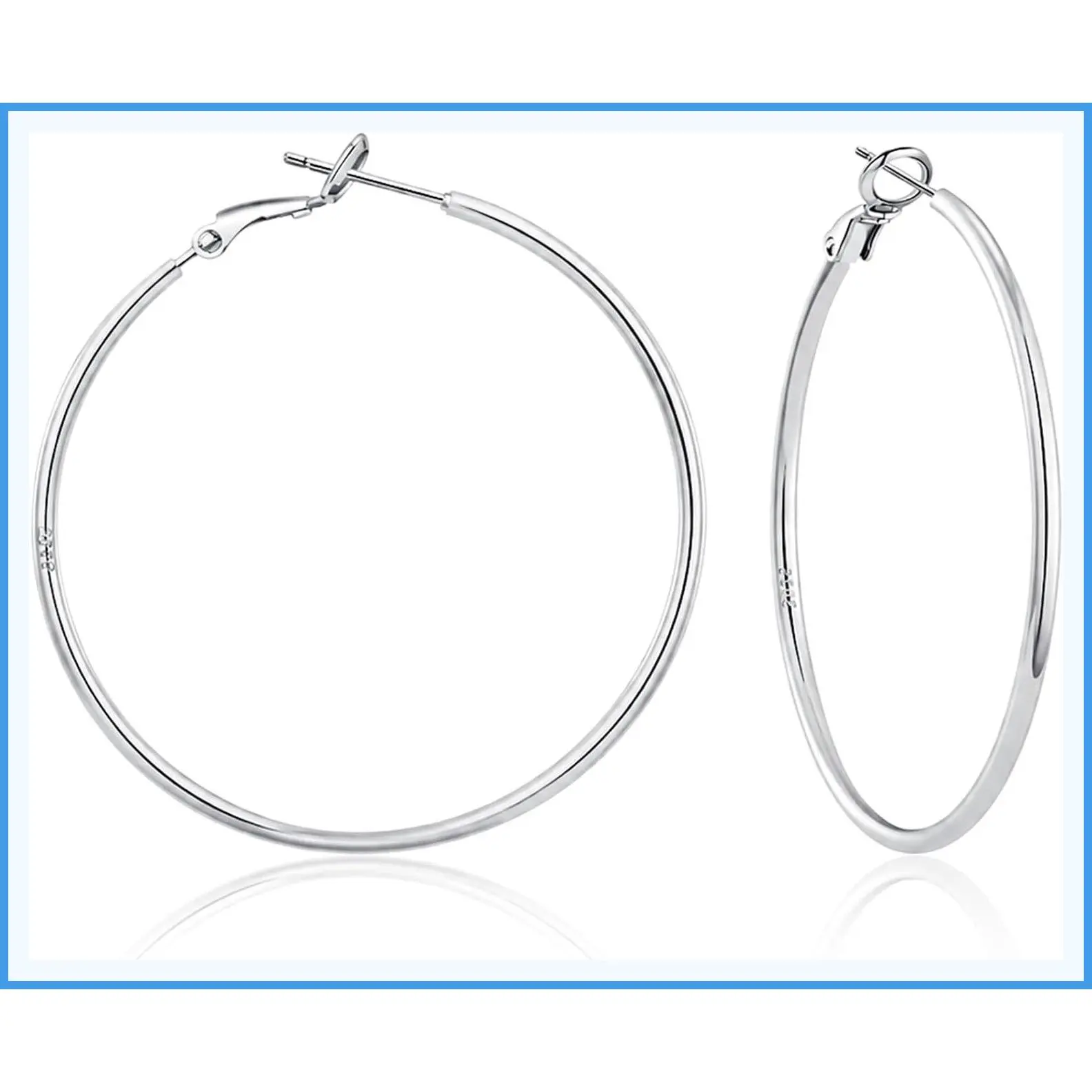 2MM S925 Sterling Silver Hoop Earrings Thin Gold and Silver Large Lightweight Hypoallergenic Hoops for Women 30/40/50/60 MM