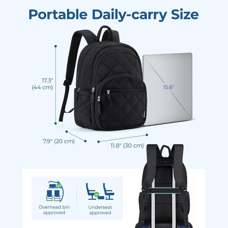 Quilted College Laptop Backpack for Women, Water-Resistant Daypack for 15.6 Inch Laptop FathersDayGift