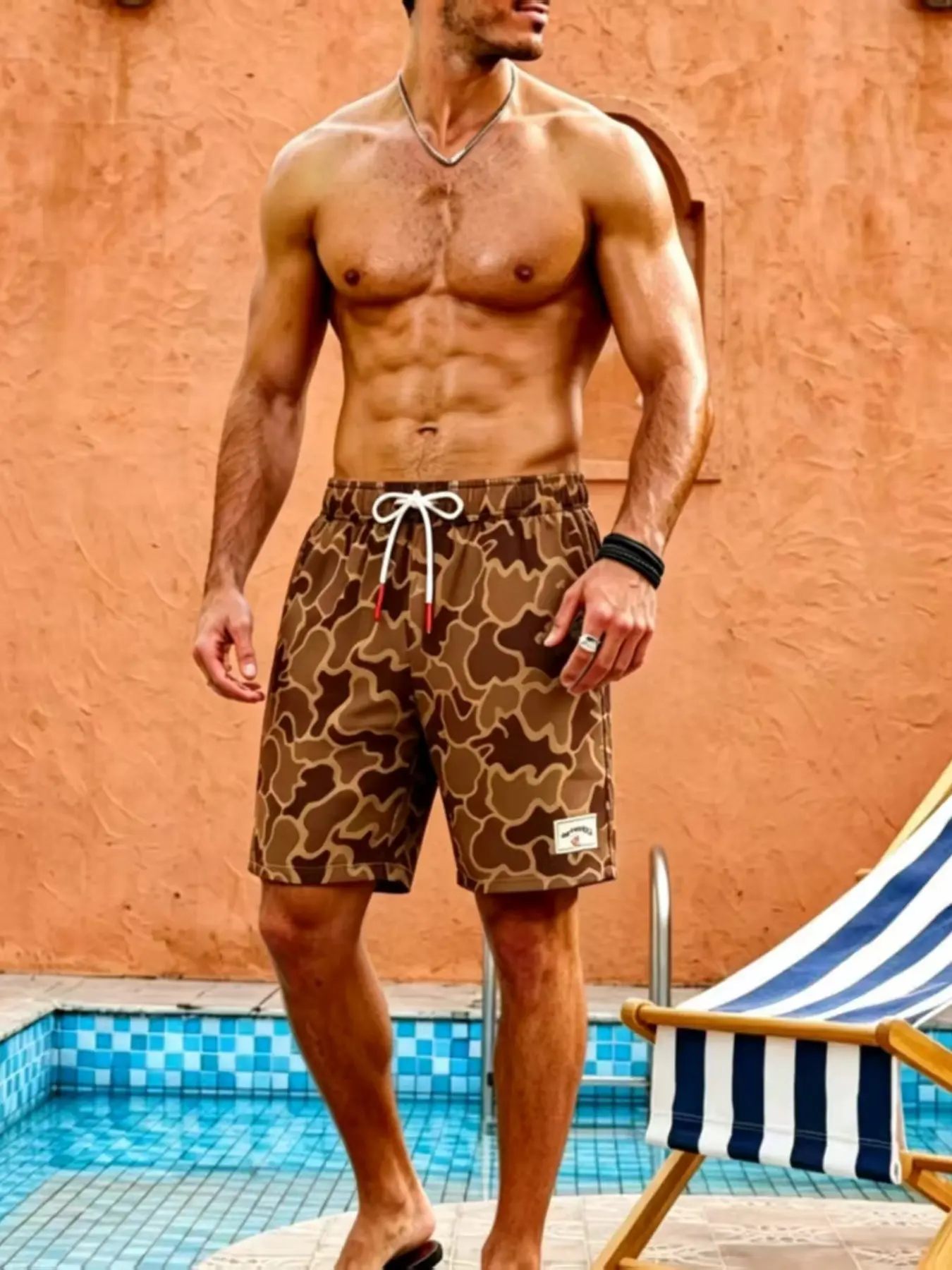 Quick-Dry Camo Print Men's Swim Trunks, Drawstring Waist Beach Shorts, Summer Waterproof Board Shorts for Surfing, Swimming, Vacation & Daily Wear, Casual Breathable Camouflage Swimwear, Printed Swim Bottoms