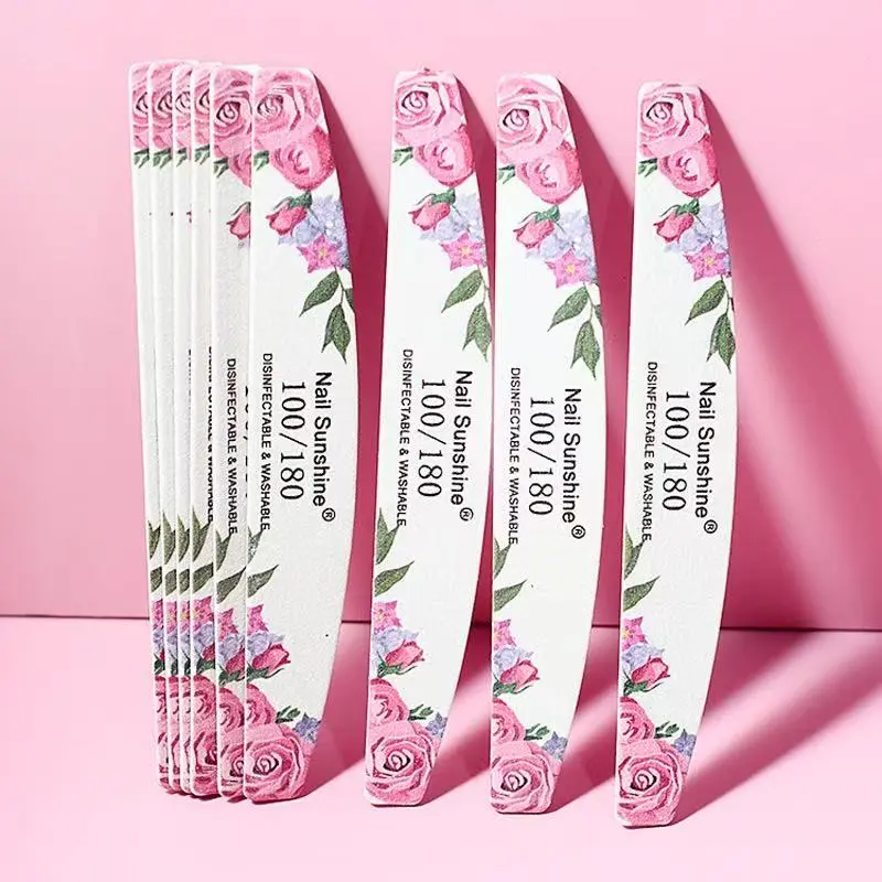 5pcs Floral Nail File Set, Washable Half-Moon Sanding Sticks, Durable At Home Manicure Tools for Foot Care, Non-Battery Required