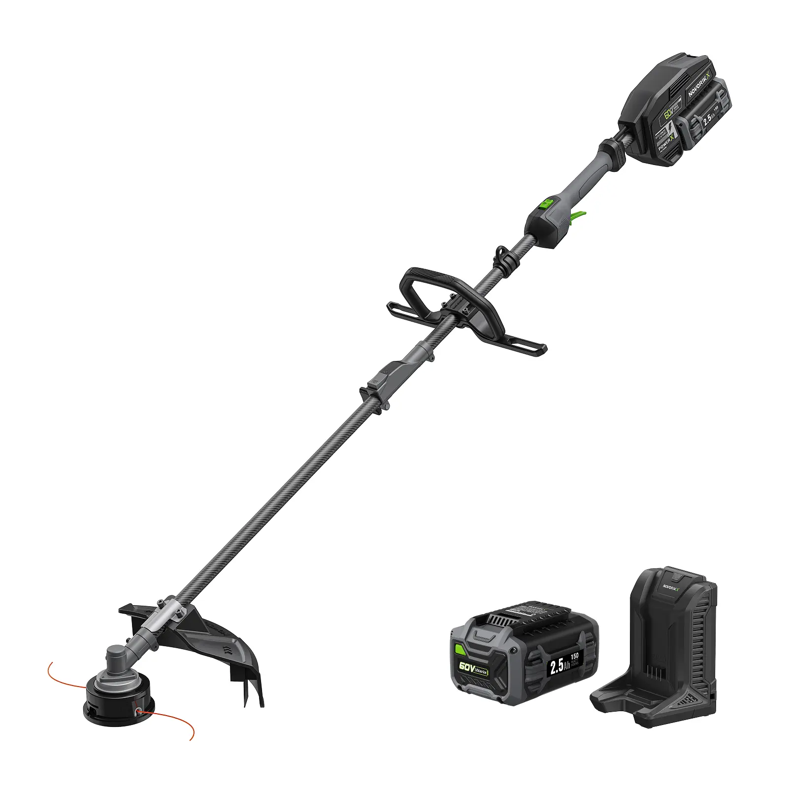 60V-2.5Ah Cordless String Trimmer with Carbon Fiber Shaft, 17 In Cutting Path, Adjustable Grip, Lightweight Weed Wacker for Yard Weed Control, 2.5Ah Lithium Battery & Charger Pack Included