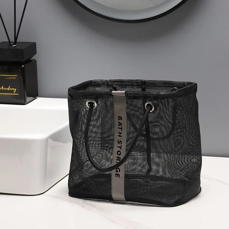 Quick-Dry Mesh Shower Bag with Handle, Breathable Transparent Cosmetic Organizer, Portable Bath Essentials for Gym, Beach, Travel, Dorm
