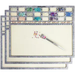 Bead Mat,Soft Perfect Stable,Surface Flocking with Centimeter Scale 3 Pcs Set(L) and Stainless Steel Handy Tweezers with Scoop for Jewelry Making Beading Supplies