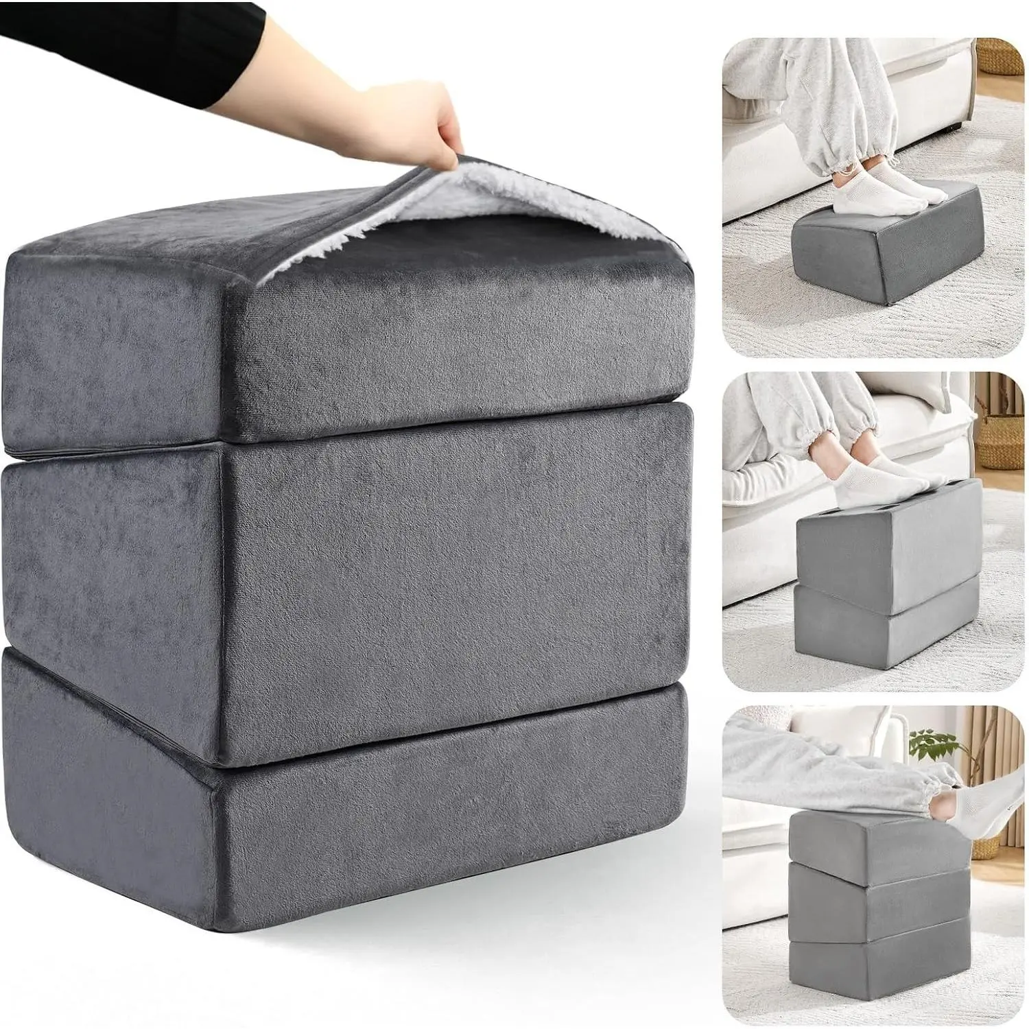 Compact Ergonomic Under-Desk Foot Rest with Washable Cover - Adjustable for Office, Gaming Chairs, Home Use (Gray)