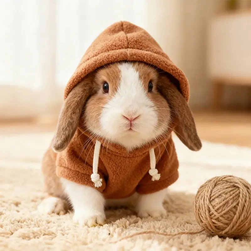Small Animal Polyester Hoodie - 1-Piece Warm Outdoor Apparel for Bunnies (Boosts Warmth)