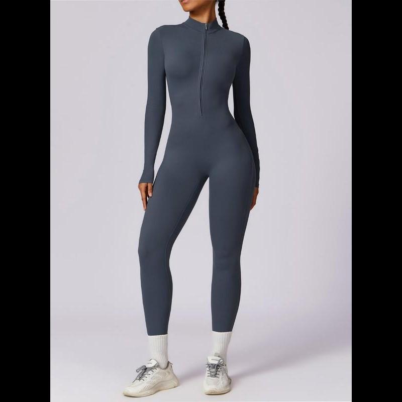 Women'sSolidZipUpLongSleeveSportsJumpsuit,CasualSportyJumpsuitforYogaGym,AthleticOnePieceOutfit,FitnessWomenswearClothes,OutfitsToHideTummyUk,WinterOutfits,GirlsGifts,TummyControl