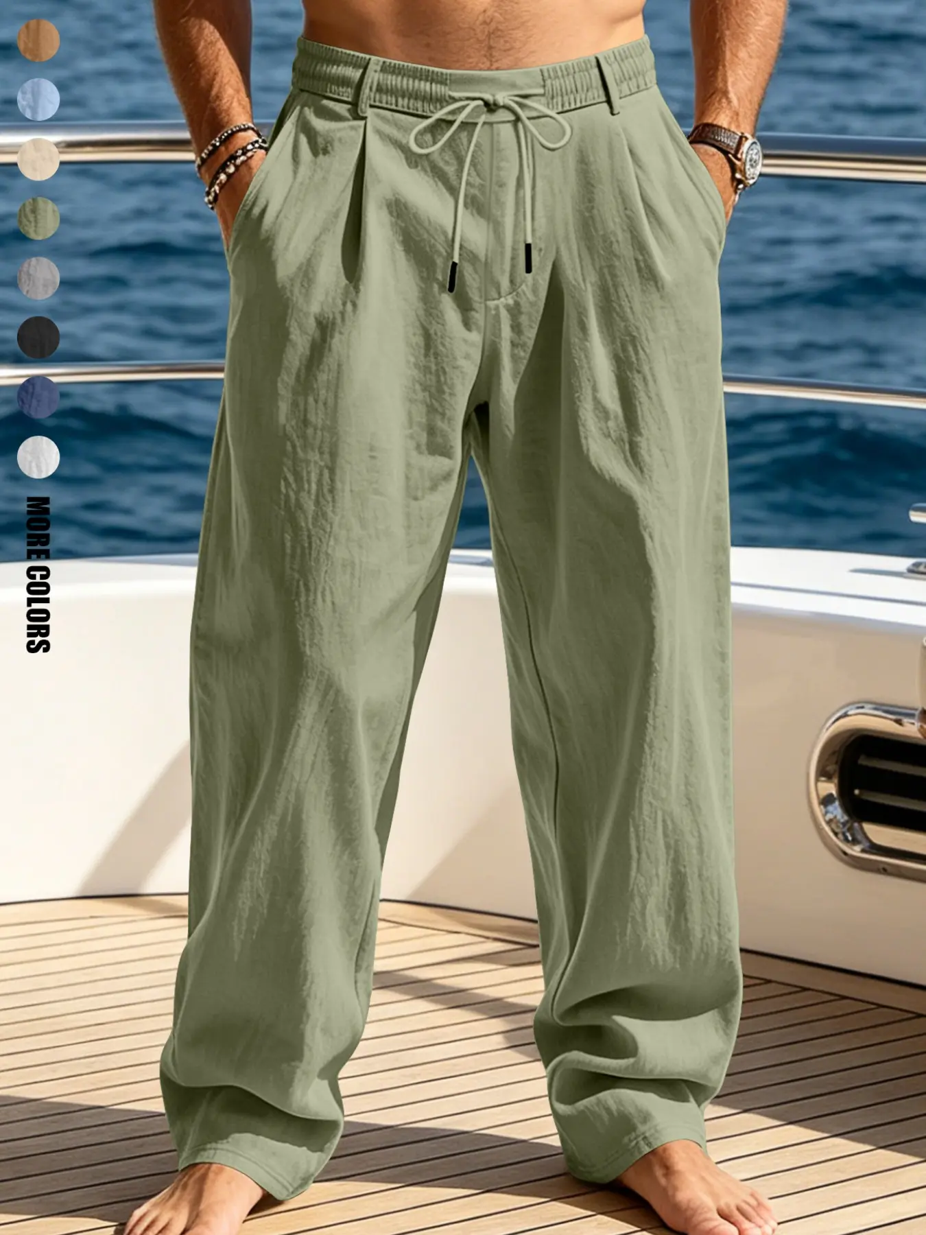 Men's Spring/Autumn, Everyday, Vacation, Beach, Solid Color Textured Wide-Leg Straight-Leg Drawstring Trousers, Suitable for Home, Work, Outdoor, Urban, Regular, Trendy, Street Style, Casual, Youthful, Simple, Campus, Retro, Versatile, High-Quality, Styli
