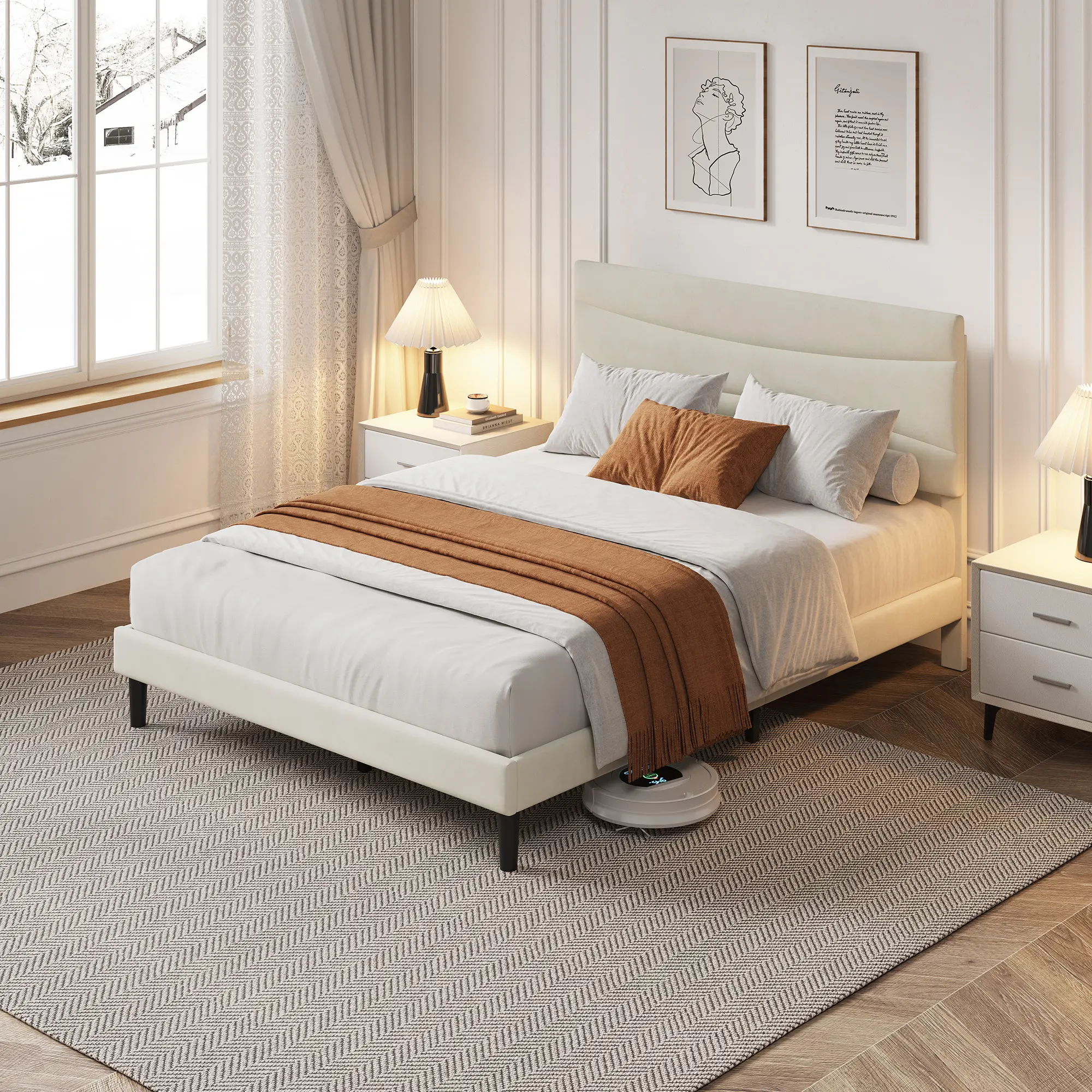 Modern Upholstered Platform Bed Frame with Headboard – Ergonomic Design, Strong Wood Slats, 6.3" Underbed Storage, Noise-Free, No Box Spring Required, Simple Assembly