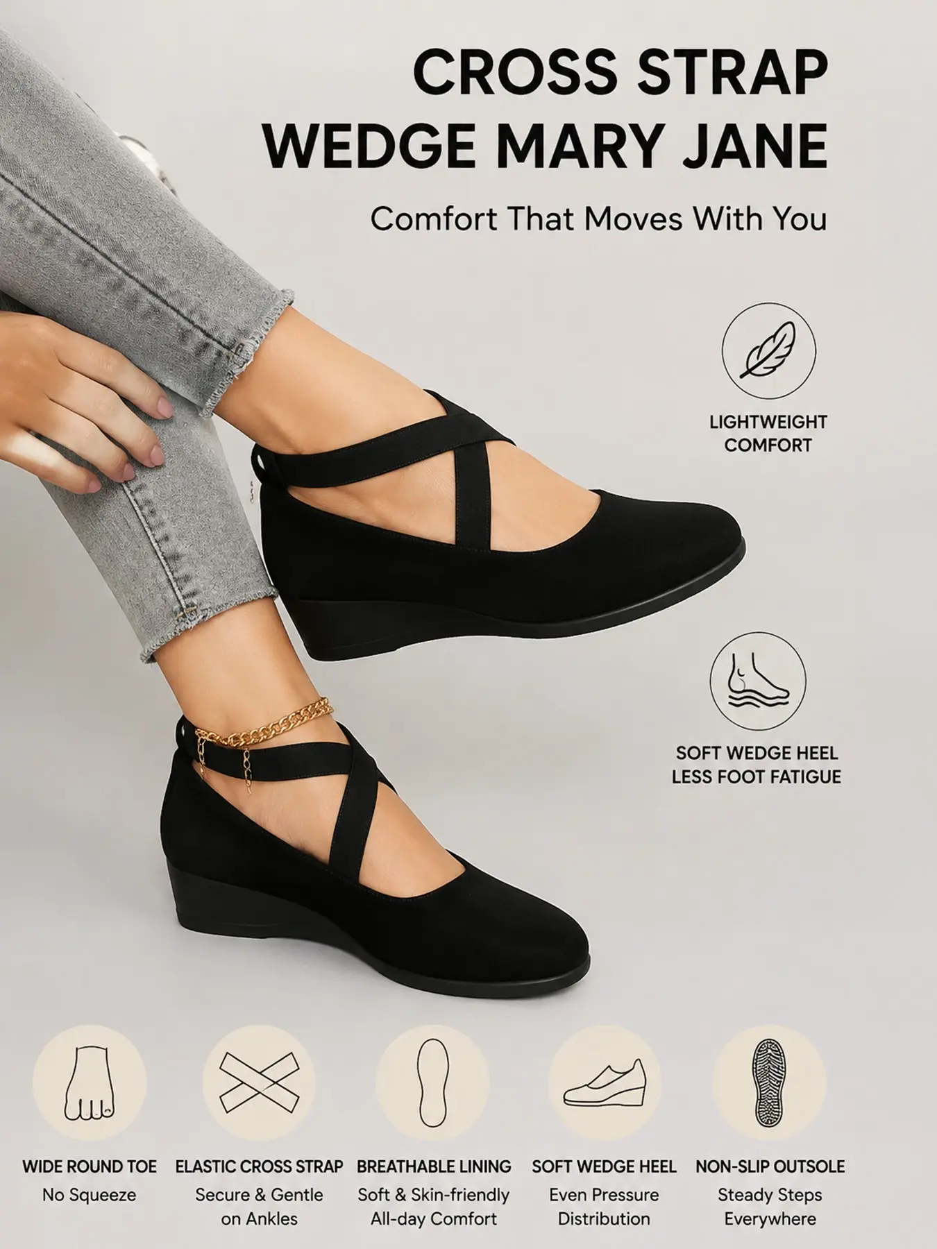 Soft Low Wedge Heeled Shoes for Women, Stylish Fashion Elegant Classy Closed-Toe Design in Faux Suede, Comfort Style for Day or Night Wear, Footwear, Fashionable Wedge Shoes