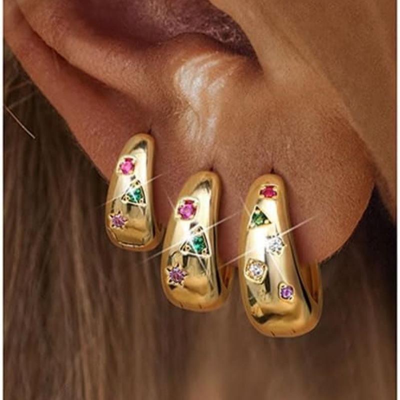 Fashionable and trendy high-end new product, stylish, simple, elegant, exquisite, colorful diamond star three-piece earring set, gift for women