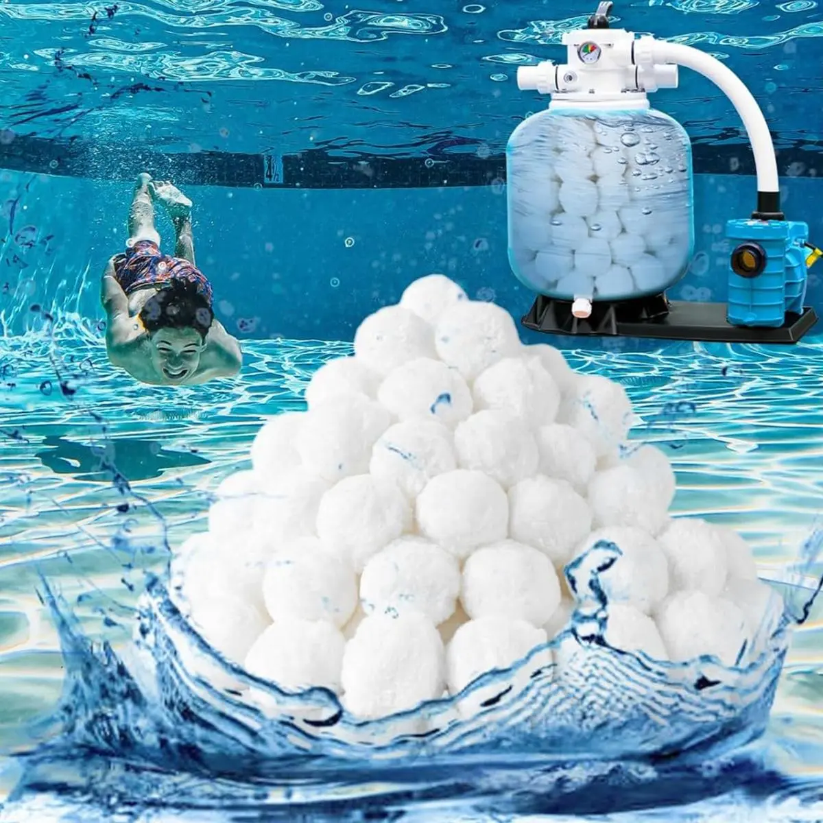 Pool Filter Balls (200g)  Reusable & Eco-Friendly Polyester Fiber Filter Media for Sand Filter Pumps, Swimming Pools, Hot Tubs & Aquariums