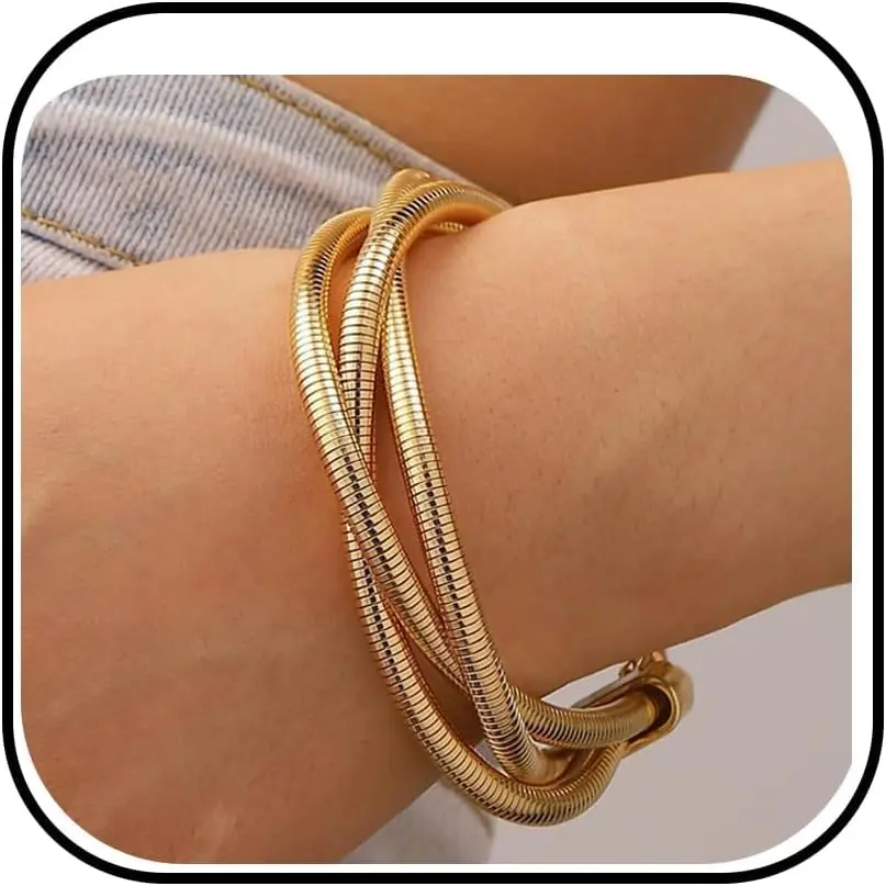 Cuff Bracelet Chunky Filled Bangle Bracelet Adjustable Twist Cuff Bangles Non Tarnish  for Women Trendy Gifts