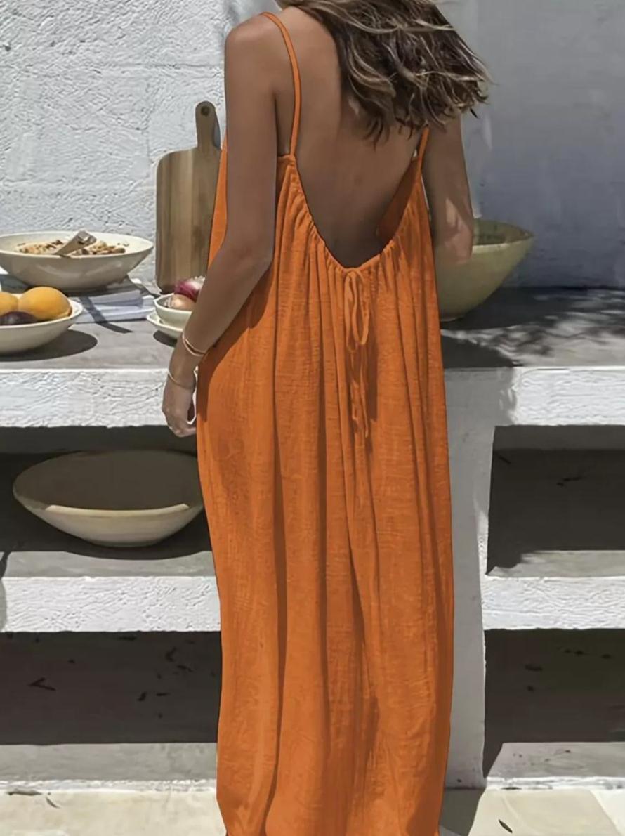 2026 New Women’s Backless Spaghetti Strap Loungewear Dress | Loose-Fit Soft Cozy Home Casual Dress
