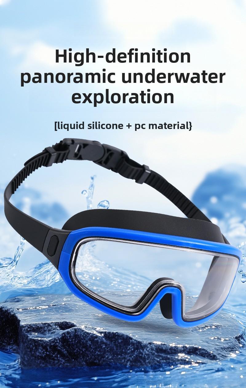 Adult swimming goggles with large frame, electroplated, transparent, waterproof, anti-fog, wide field of vision, unisex protective swimming goggles