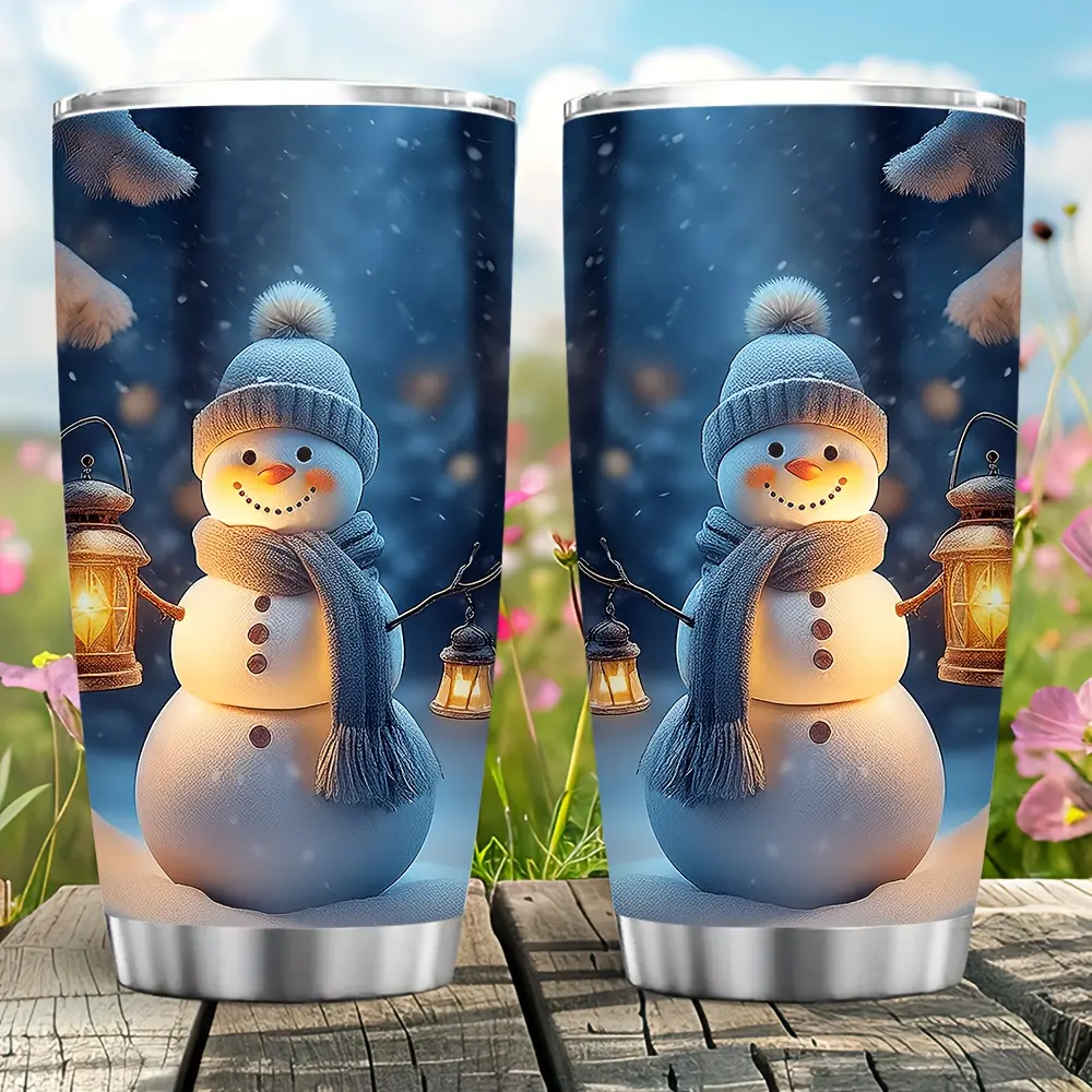 20oz Snowman Fashion Insulated Travel Mug with Warm Glow Design, Keeps Drinks Hot or Cold All Day, Perfect Winter Gift for Holiday Celebrations