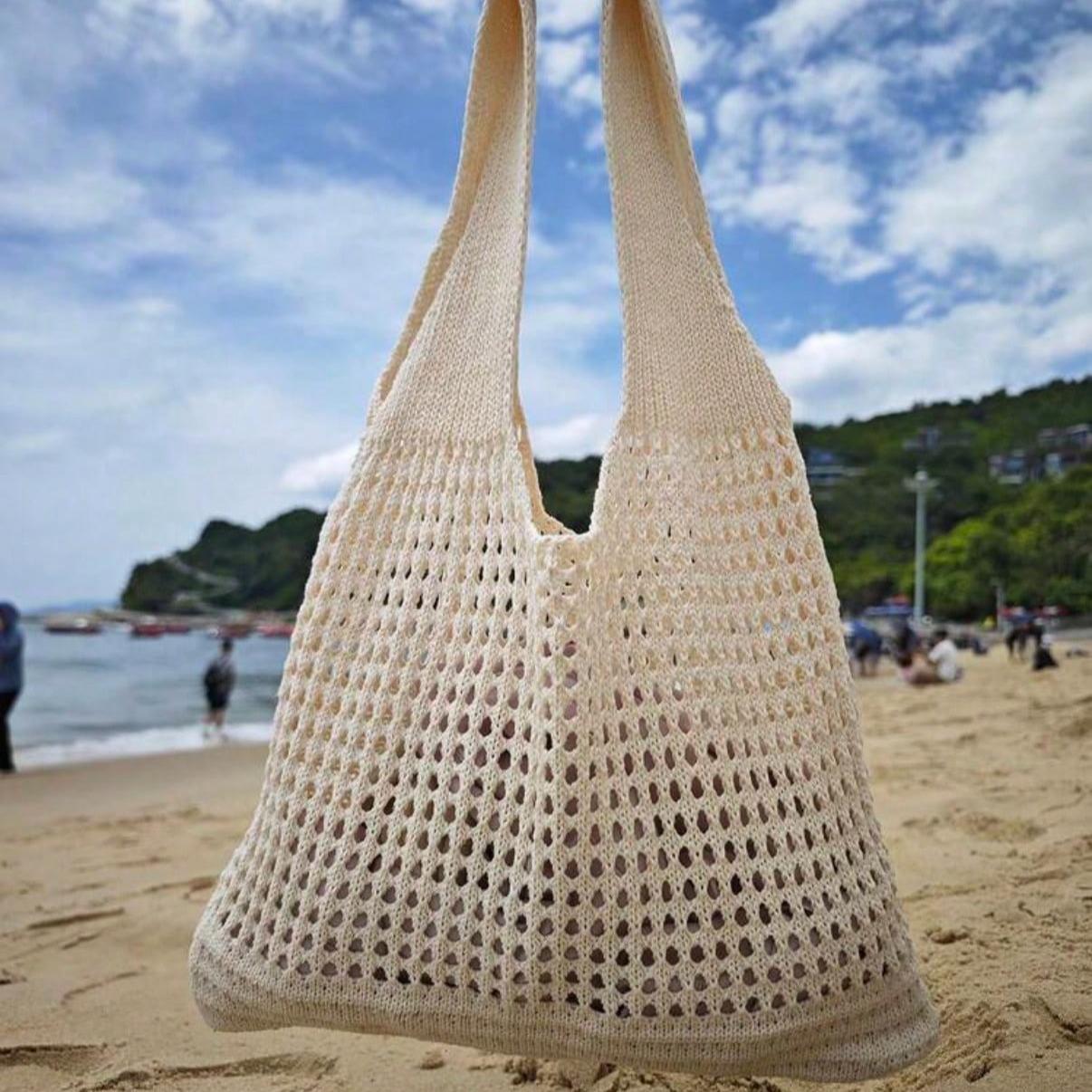 Back To School Season Plus Size Women Handbag, Women's Crocheted Tote Bag Knitted Shoulder Bag, Vintage Hollow Out Woven Large Capacity Floral Decor Tote Bag Crochet Bag Summer Beach Tote Bag for Student, Working and Traveling