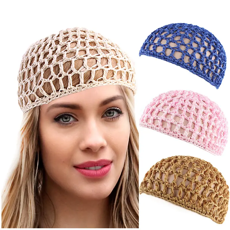 Crochet Mesh Snood Cap for Women, Soft Elastic Knit Hair Net Bonnet, Breathable Hollow Crochet Hair Cover, Stretch Sleep Hair Wrap Cap for Long Hair, Daily Hair‑Holding, Sleeping and Hair Styling Use