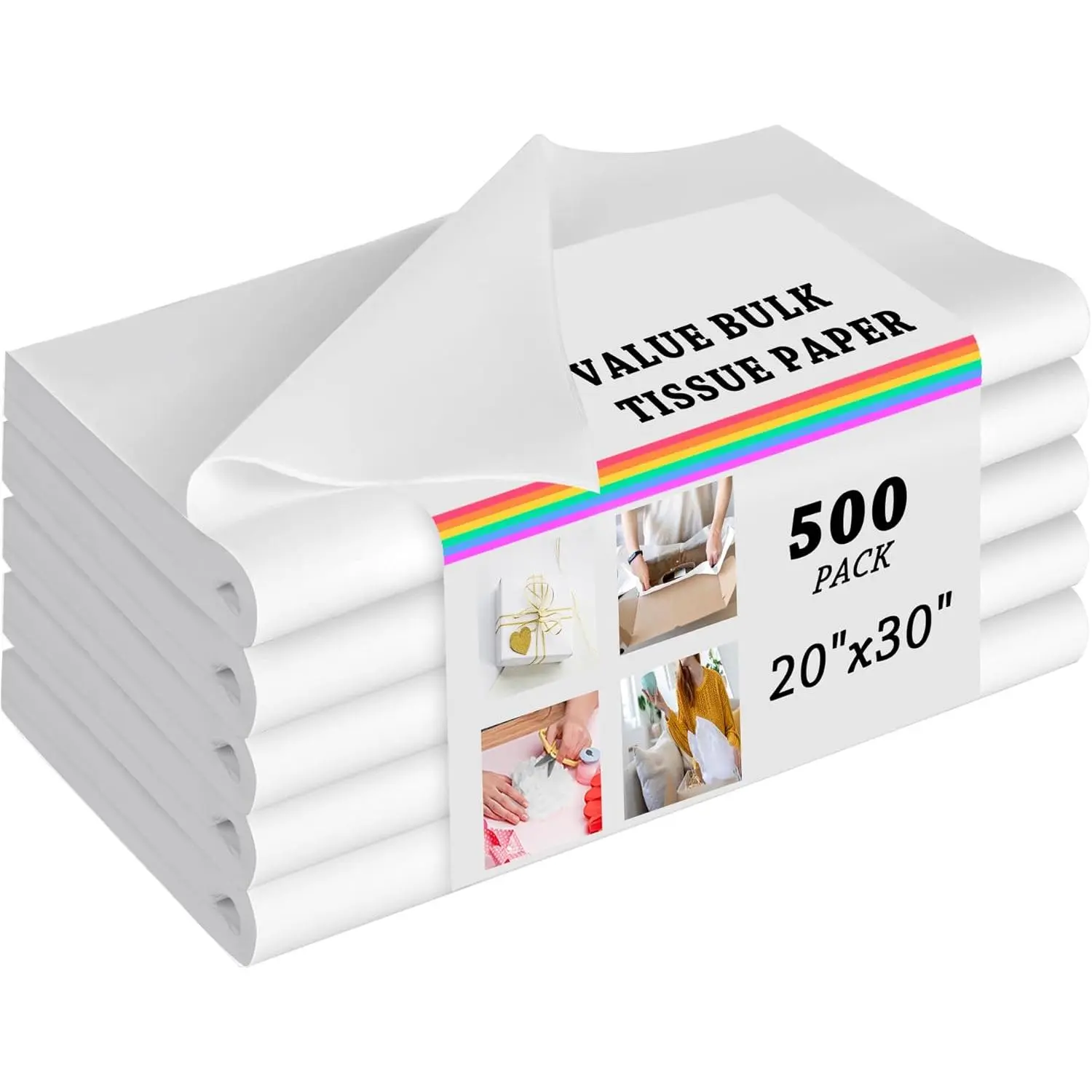 500 Sheets 20"X30" White Tissue Paper Bulk for  Bags Wrapping Paper, Birthday Weddings Showers Christmas  Packaging Arts Craft Party Favor Decoration