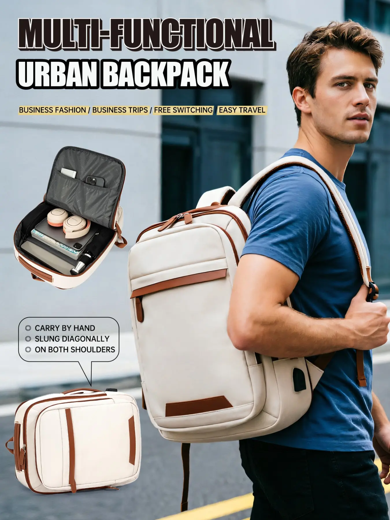 Stylish Flight Approved Carry-On Multi Functional Backpack, Adjustable Straps, Nylon Material, Versatile Backpack, Ideal for Travel, Weekender, College, Office Use, Travel Backpacks
