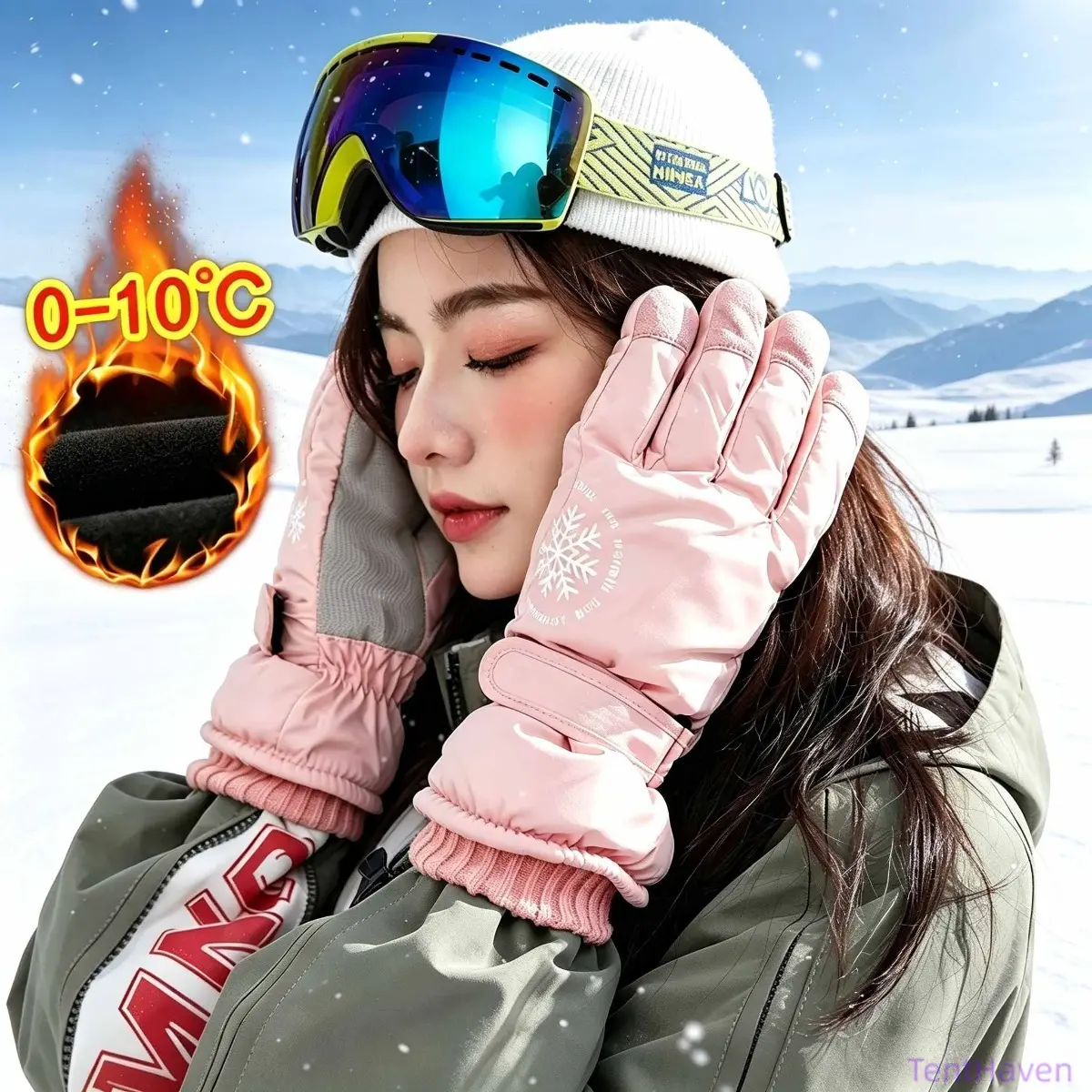 Ski gloves, cycling warm gloves, fashionable velvet waterproof couple gloves, women's waterproof warm gloves with touch screen