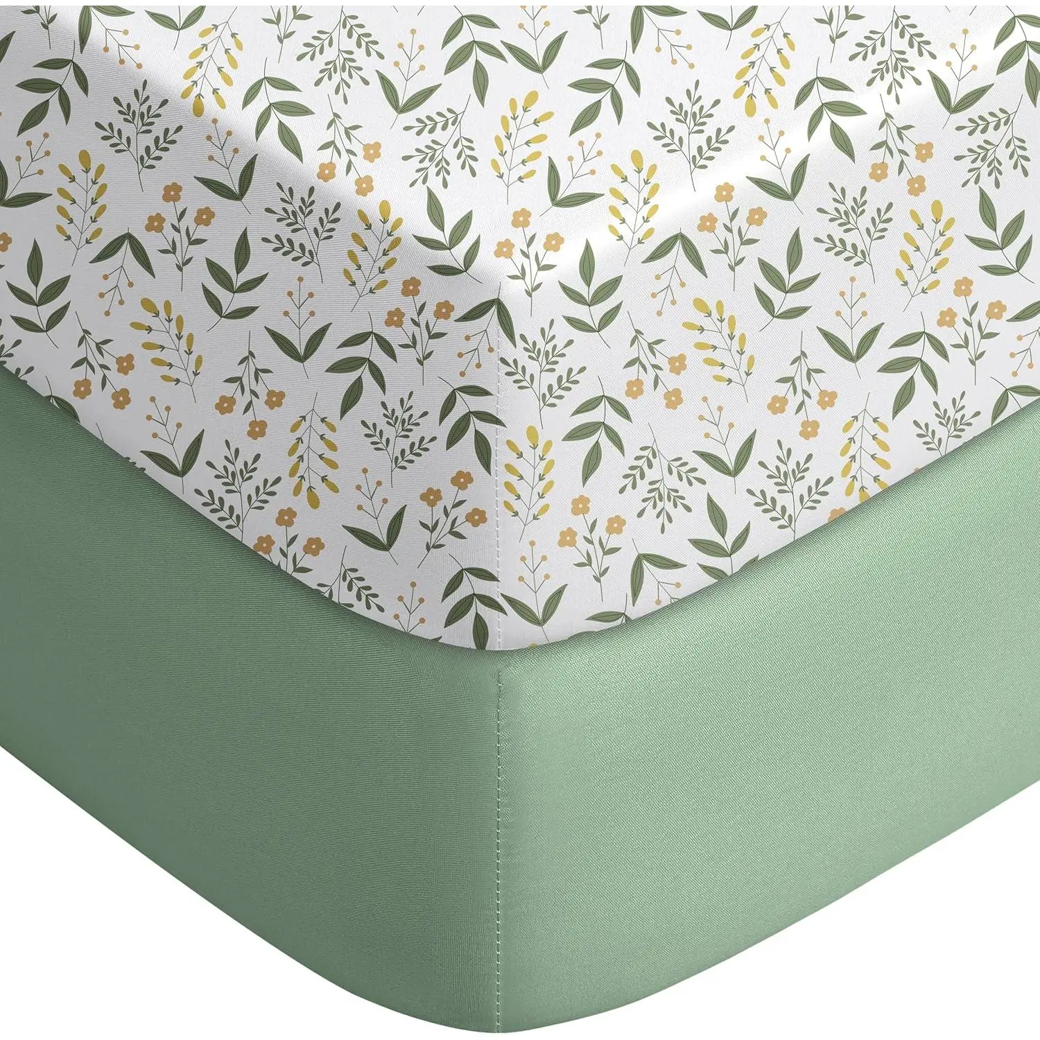 Baby Crib Sheets 2 Pack for Boys and Girls - 52x28 Fitted Crib Sheet Neutral Fits for Standard Crib and Toddler Mattress, Soft Breathable Microfiber Green Flower