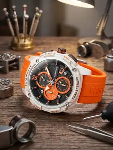 Mark Fairwhale Men's Quartz Watch, Sporty Style, Three Eyes Six Hands, Multi-Function Timer, Resin Waterproof, Glow-In-The-Dark, Fw-4360