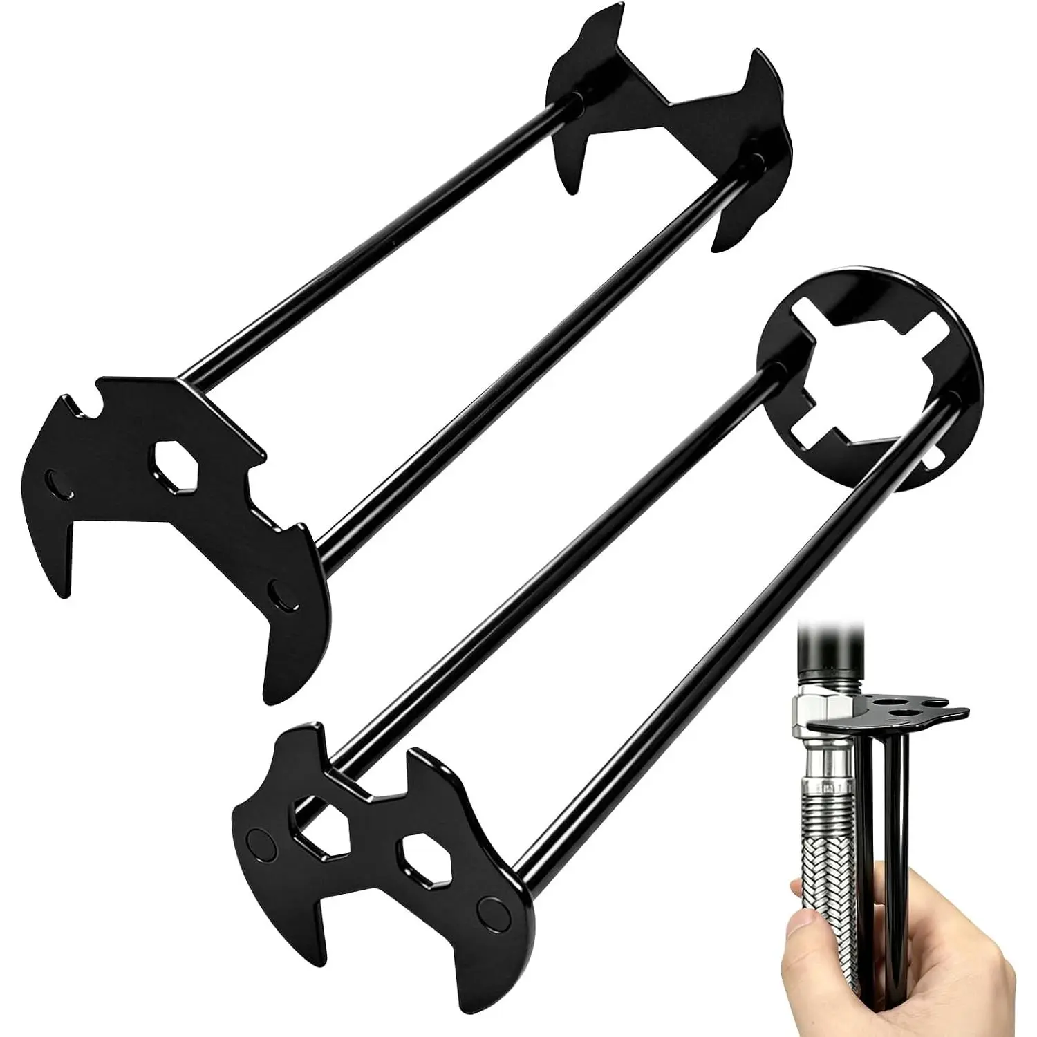 2 count Multifunctional Sink Wrench,360° Rotating Basin Wrench with 7 Sizes |  4-Jaw Hex Faucet Tool,Plumbing Repair Tool for Tight Spaces Under Kitchen & Bathroom Sink Faucet Installation