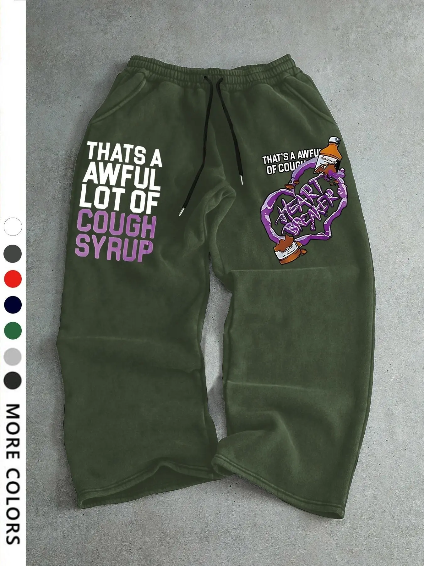 Men's Casual Sport Pants, Letter & Heart Print Sweatpants, Drawstring Wide Leg, Four-Season Leisure Wear, Loose-Fit Long Pants, Drawstring Waist Sweatpants
