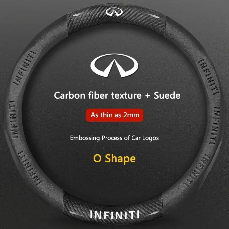 Infiniti Q50 Q60s Q70 Qx30 Qx50 Qx55 Qx56 Qx60 Qx70 Qx8 Jx35 Ex25 Fx35 G37 M35 Esq Car Carbon Fiber Leather Steering Wheel Cover, Universal Fit, Solid Form