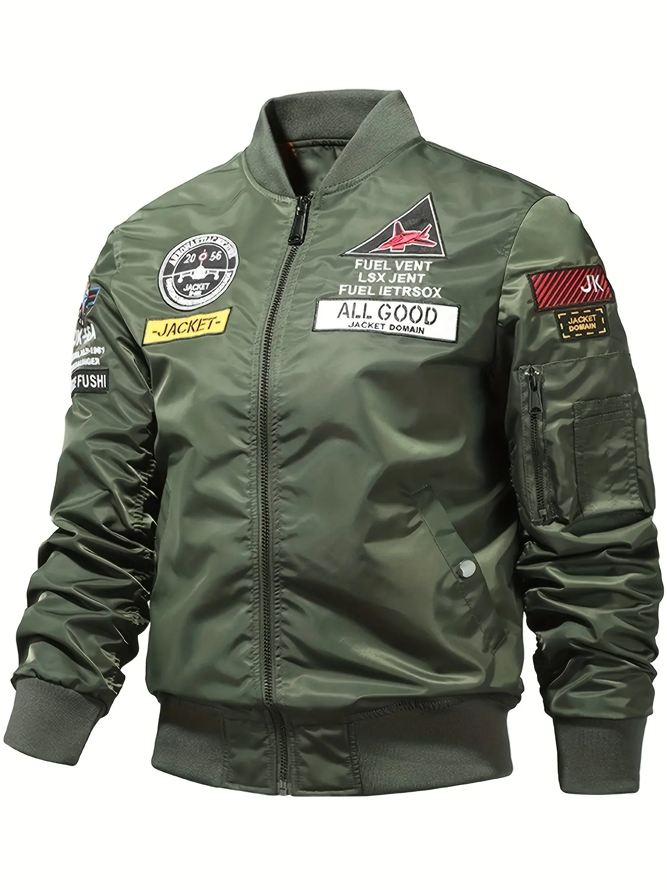 Spring Autumn Men's Slim Fit Nylon Flight Jacket, Letter Embroidery Motorcycle Jacket, Biker Jacket, Multi-Pocket Fashion Casual Outerwear, Sporty Sports Outerwear, Hiking, Cycling, Outdoor Sports