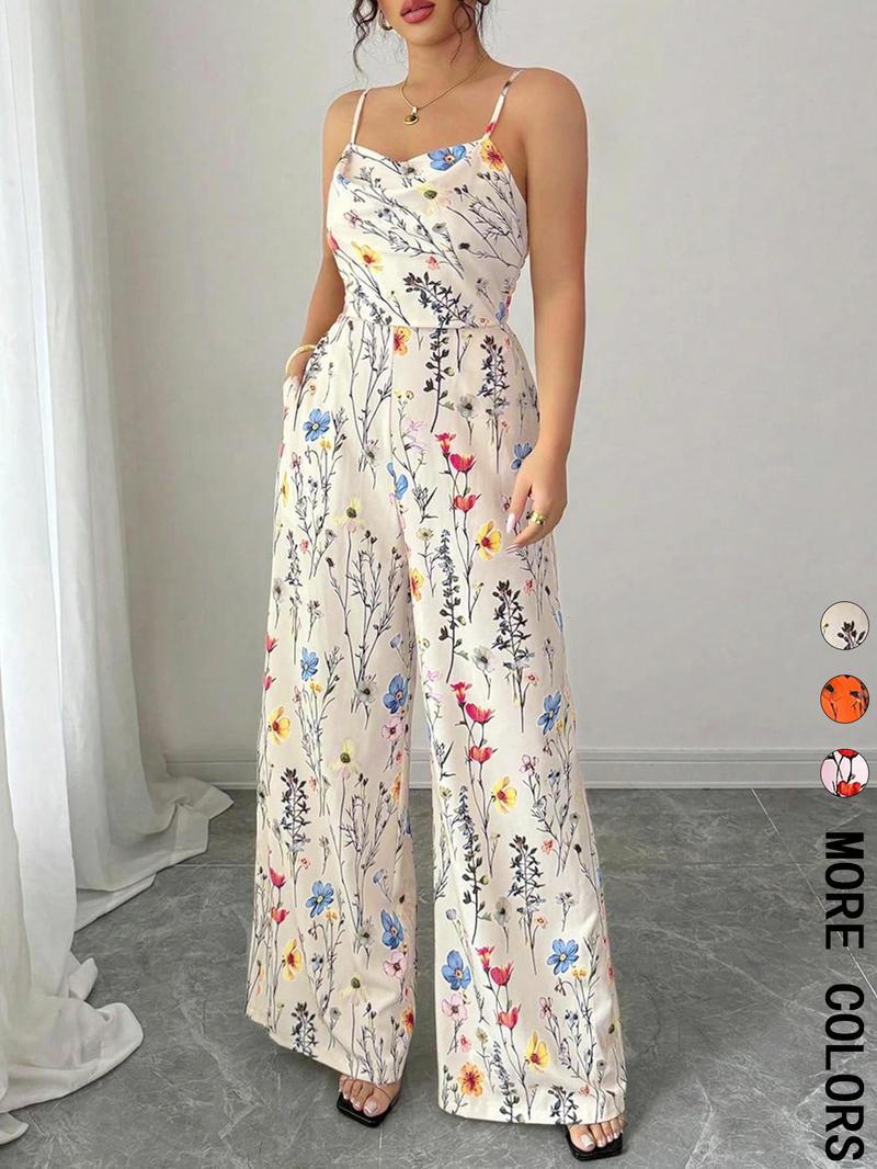 Women's Floral Print   Wide Leg Jumpsuit, Casual Comfy Jumpsuit, Boho Casual Sleeveless Jumpsuit for Beach Holiday Vacation, Ladies Clothes for Summer, Womenswear